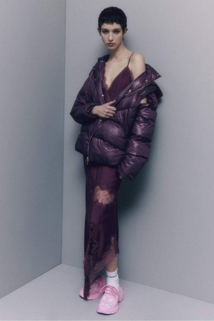 Patrizia Pepe Shiny Nylon Over Down Jacket Lila | 563209-JCO