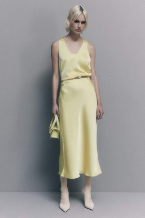 Patrizia Pepe Shiny Satin Midiskirt Gelb | 635280-ZYX