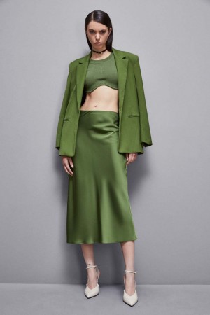 Patrizia Pepe Shiny Satin Midiskirt Grün | 182673-PIO