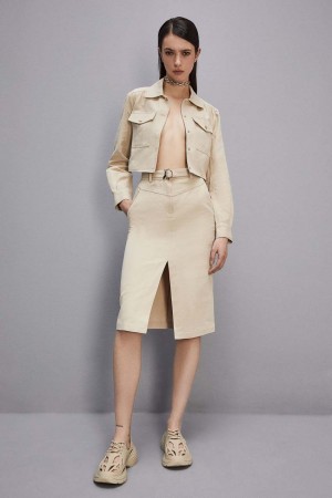 Patrizia Pepe Shirt Dress With Cut-out Beige | 324576-BIN