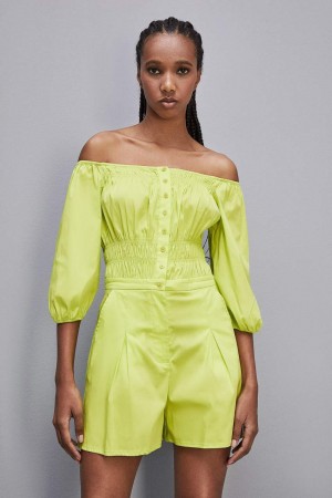 Patrizia Pepe Short Jumpsuit In Stretch Cotton-blend Poplin Gelb | 647809-LCJ