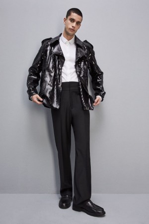 Patrizia Pepe Short Sequin Trench-effect Jacket Schwarz | 362410-EKZ