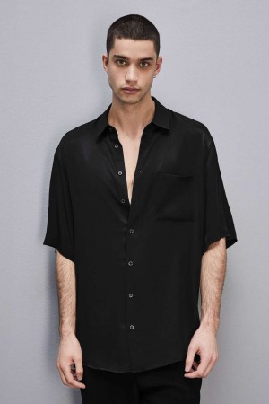 Patrizia Pepe Short Sleeve Shirt In Viscose Twill Schwarz | 795132-LMD