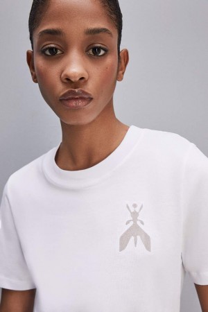 Patrizia Pepe Short-sleeved T-shirt In Cotton With Fly Patch Weiß | 046378-MQU