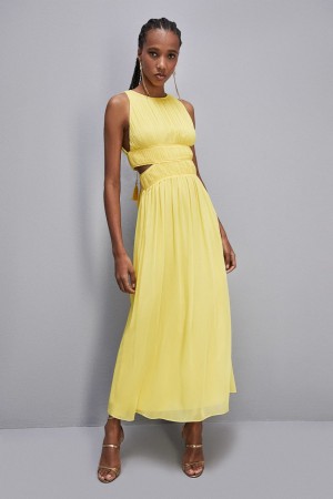Patrizia Pepe Sleeveless Long Dress With Pleated Effect Gelb | 653891-VQR