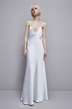 Patrizia Pepe Sleeveless Long Satin Dress Weiß | 283165-HWS