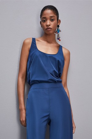 Patrizia Pepe Sleeveless Top Shirt With Round Neckline Hellblau | 074623-KEL