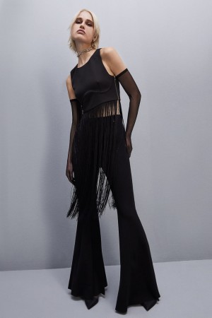 Patrizia Pepe Sleeveless Top With Fringes Schwarz | 186724-CFV