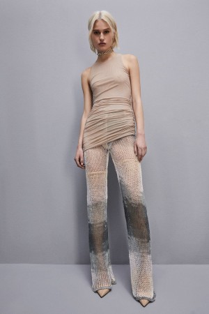 Patrizia Pepe Sleeveless Tulle Top Beige | 681025-EFV