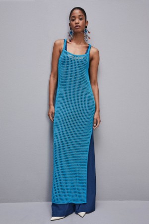 Patrizia Pepe Sleeveless Viscose Blend Mesh Dress Hellblau | 917204-TKJ