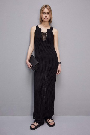 Patrizia Pepe Sleeveless Viscose Blend Mesh Dress Schwarz | 208436-ANW