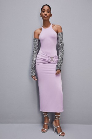 Patrizia Pepe Slim Dress In Jersey With Fly Rhinestones Lila | 189452-CAR