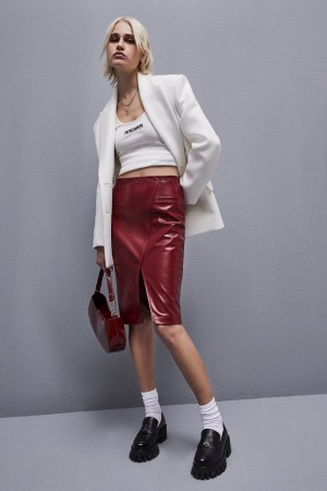 Patrizia Pepe Slim Patent Leather Midi Skirt Rot | 697530-HDN