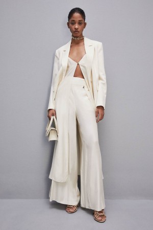 Patrizia Pepe Smock Stitch Palazzo Pants Weiß | 819270-VNQ