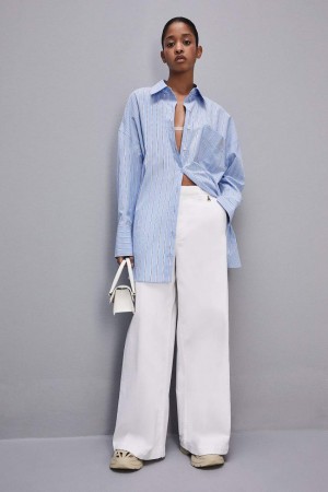 Patrizia Pepe Stretch Cotton Satin Palazzo Pants Weiß | 926017-MIZ