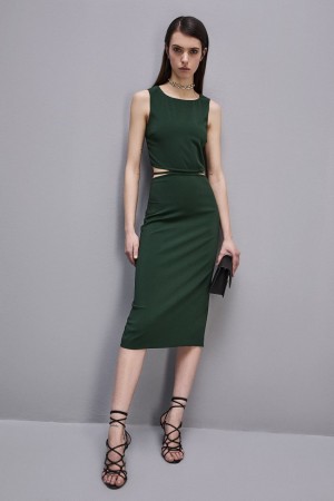 Patrizia Pepe Stretch Crew Neck Sleeveless Midi Dress Grün | 437285-KBL