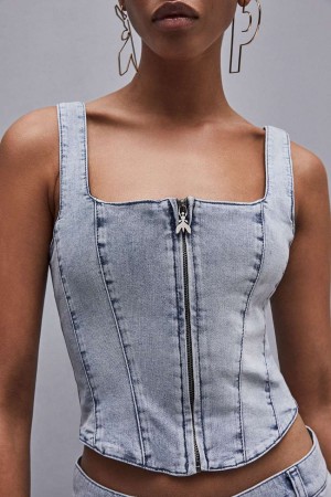 Patrizia Pepe Stretch Denim Top Hellblau | 890362-NMH