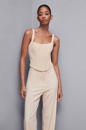 Patrizia Pepe Stretch Fabric Bustier Top Beige | 743085-QEB