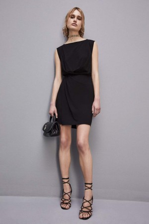 Patrizia Pepe Stretch Jersey Boat-neck Dress Schwarz | 981354-REZ