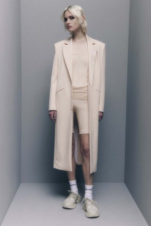 Patrizia Pepe Stretch Viscose Long Coat Beige | 459867-OWE