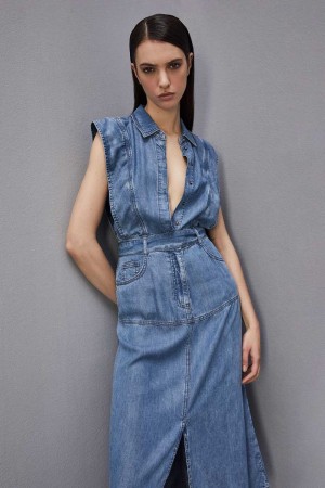 Patrizia Pepe Tencel Denim Sleeveless Dress Hellblau | 602138-OTS