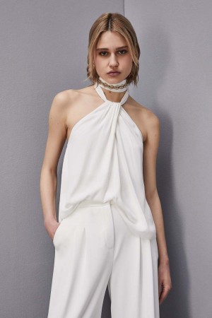 Patrizia Pepe Top Shirt In Certified Viscose With Knot Neckline Weiß | 470865-RMU
