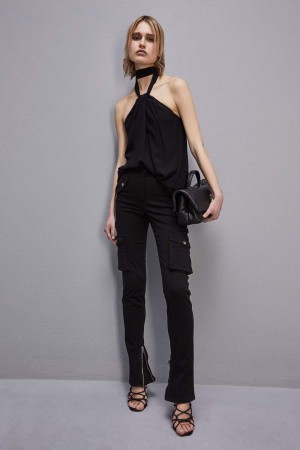 Patrizia Pepe Top Shirt In Certified Viscose With Knot Neckline Schwarz | 945780-LKW
