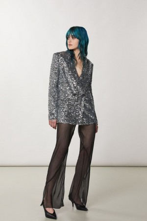 Patrizia Pepe Two-button Jacket With Sequins Grau | 265918-VUR