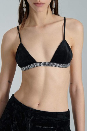 Patrizia Pepe Velvet Bra With Rhinestones Schwarz | 905732-YMK