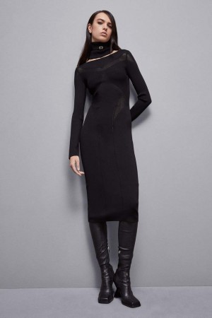 Patrizia Pepe Viscose Blend Midi Dress Schwarz | 107496-BUX