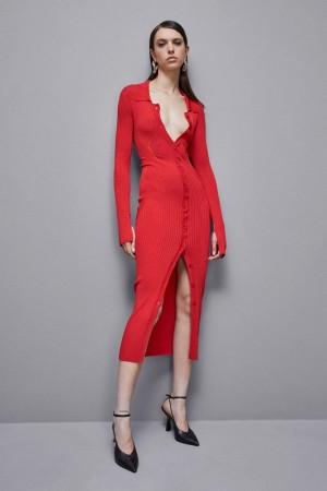 Patrizia Pepe Viscose Blend Shirt Dress Rot | 697053-MKG