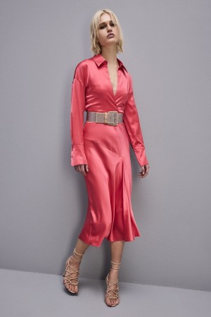 Patrizia Pepe Viscose Satin Midi Dress Rosa | 923871-OJW