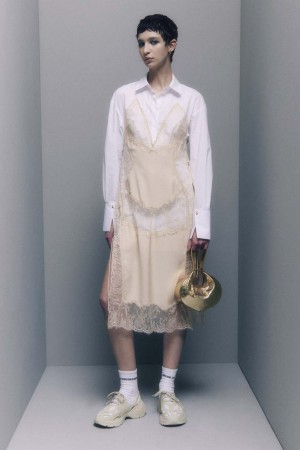 Patrizia Pepe Viscose Satin Shirt Dress Beige | 315960-QAB