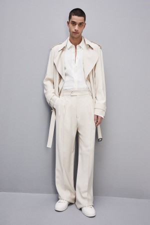 Patrizia Pepe Viscose Twill Pleated Pants Beige | 589326-ZWT