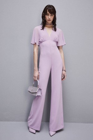 Patrizia Pepe V-neck Jumpsuit In Sablè Crepe Fabric Lila | 805431-WHE