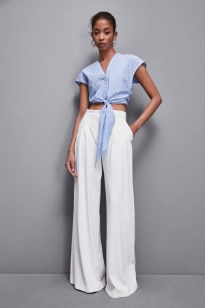 Patrizia Pepe V-neck Shirt With Knot Hellblau | 645079-MPU