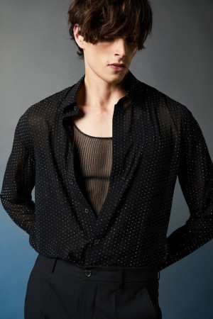 Patrizia Pepe Voile Shirt With Rhinestones Schwarz | 387094-PBG