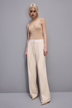 Patrizia Pepe Wool Blend Sleeveless Bodysuit Beige | 794501-TOJ