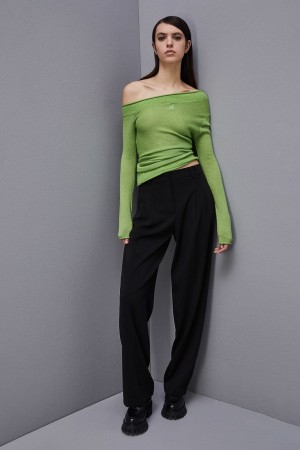 Patrizia Pepe Wool Sweater With Wide Neckline Grün | 659382-XRI