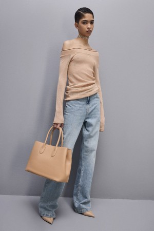 Patrizia Pepe Wool Sweater With Wide Neckline Beige | 871903-ZOD