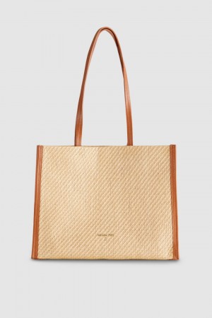 Patrizia Pepe Woven Fabric Shopping Bag Braun | 905267-DGK